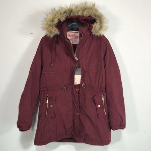 HanTon Fur Trim Hood Full Zip Parka, Women's Size XL - Maroon